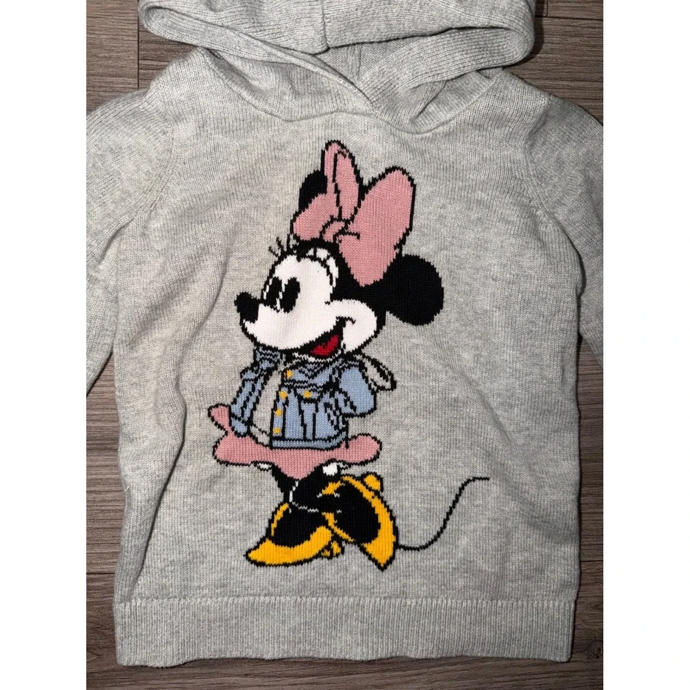 Baby Gap Disney Minnie Mouse Knit Sweater Hoodie Heather Gray‎ Toddler 3T X1